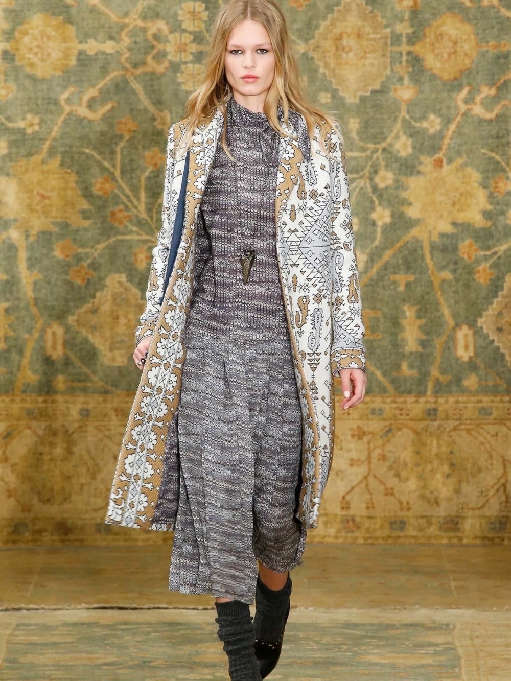 Tory Burch Runway 2015 Jacquard Damask Wool Blend Trench Coat size 0